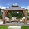 12*12FT patio gazebo with steel canopy,Outdoor Permanent Hardtop Gazebo Canopy for Patio, Garden, Backyard