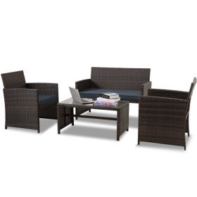 Cpintltr 4 Pieces Outdoor Wicker Furniture Sets PE Rattan Chair Patio Conversation Sets with Soft Cushions and Glass Tabletop Poolside Lawn Chairs for (Color: as picture)