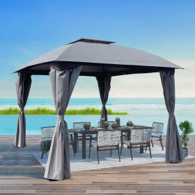 10x10 Ft Outdoor Patio Garden Gazebo Canopy, Outdoor Shading, Gazebo Tent With Curtains (Color: Grey)