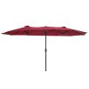 15x9ft Large Double-Sided Rectangular Outdoor Twin Patio Market Umbrella w/Crank-burgundy